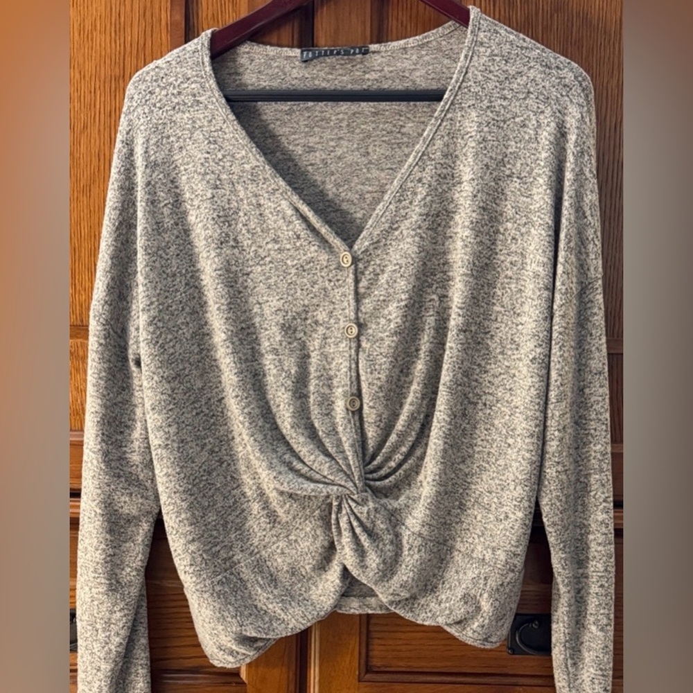 Potter's Pot V-Neck Button Down Twist-Front Cardigan Sweater Boutique Cozy Fall